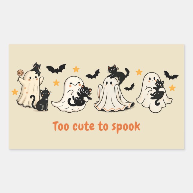 Halloween Niedlich Funny Spooky Ghost Cat Rechteckiger Aufkleber (Vorderseite)