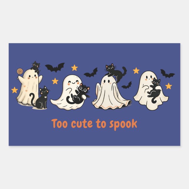 Halloween Niedlich Funny Spooky Ghost Cat Rechteckiger Aufkleber (Vorderseite)