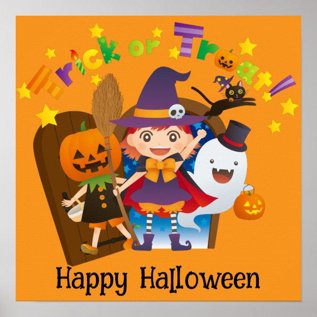 Halloween Niedlich Funny Whimsical Witch Girl Oran Poster (Vorne)
