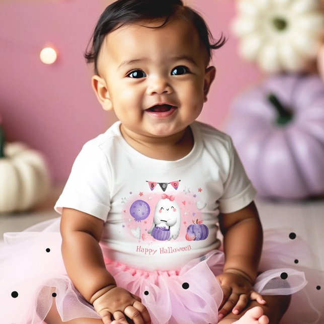 Halloween Niedlich Ghost Boo Pink Lila Mädchenname Baby T-shirt (Halloween Cute Ghost Boo Pink Purple Girl Name Baby T-Shirt)