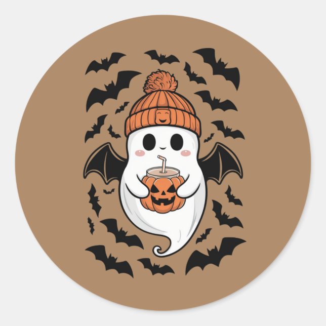 Halloween Niedlich Ghost Fall Spooky Saisongeschen Runder Aufkleber (Vorderseite)