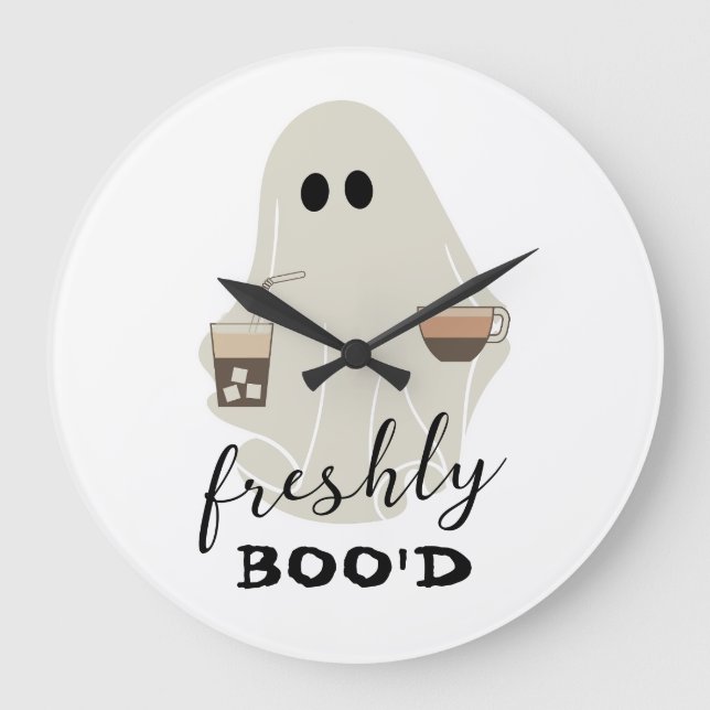 Halloween Niedlich Ghost | Freshly Boo'd Coffee Lo Große Wanduhr (Vorderseite)