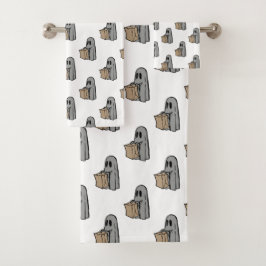 Halloween, Niedlich Ghost Grau, Trick oder Treat, Badhandtuch Set