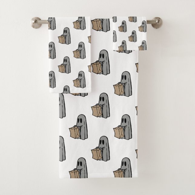 Halloween, Niedlich Ghost Grau, Trick oder Treat,  Badhandtuch Set (Insitu)