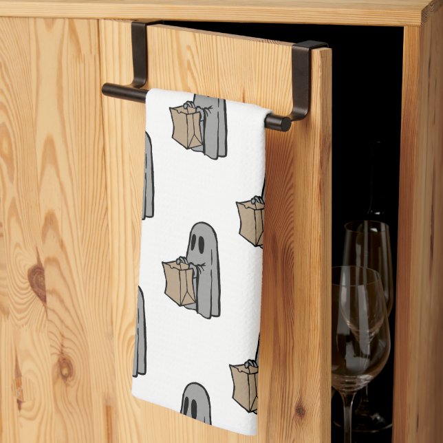 Halloween, Niedlich Ghost Grau, Trick oder Treat,  Geschirrtuch (Drittel gefaltet)