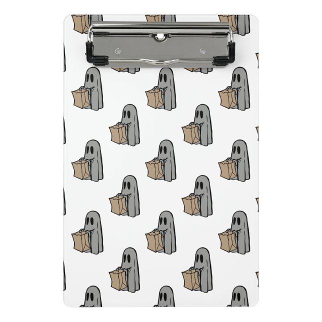 Halloween, Niedlich Ghost Grau, Trick oder Treat,  Mini Klemmbrett (Vorderseite)