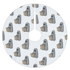 Halloween, Niedlich Ghost Grau, Trick oder Treat, Polyester Weihnachtsbaumdecke