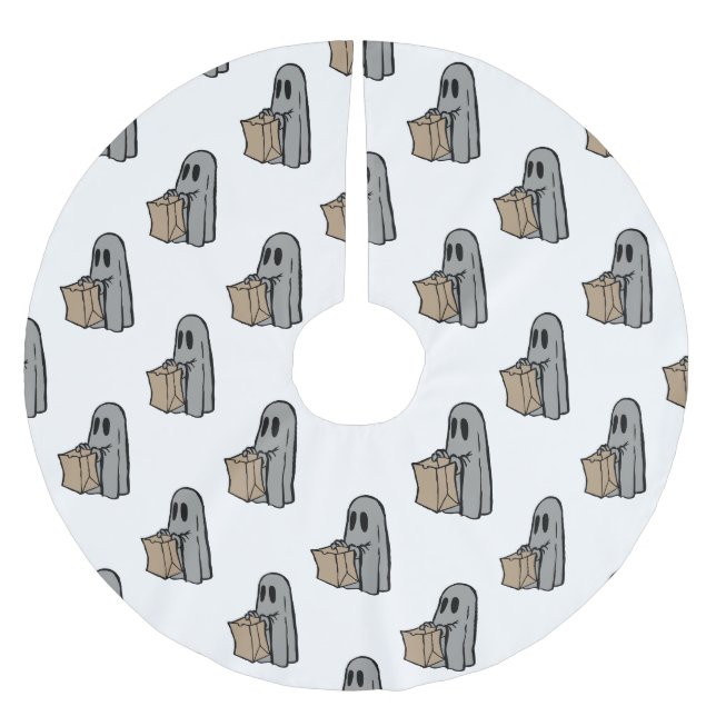 Halloween, Niedlich Ghost Grau, Trick oder Treat,  Polyester Weihnachtsbaumdecke (Vorderseite)