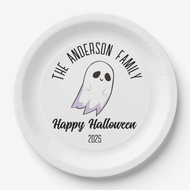 Halloween Niedlich Ghost Personalisierter Name Jah Pappteller (Vorderseite)