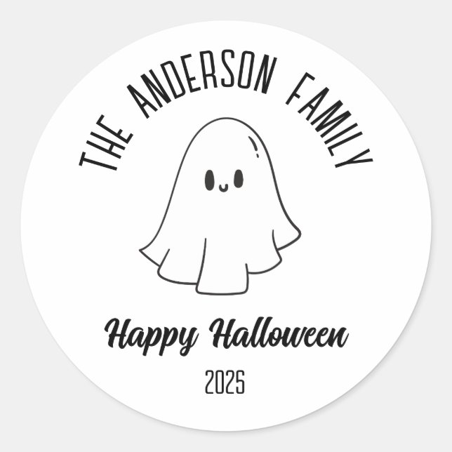 Halloween Niedlich Ghost Personalisierter Name Jah Runder Aufkleber (Vorderseite)