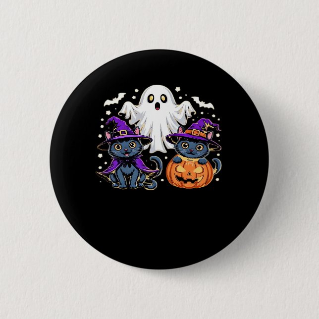 Halloween Niedlich Ghost Pumpkin Cat Classic T - S Button (Vorderseite)