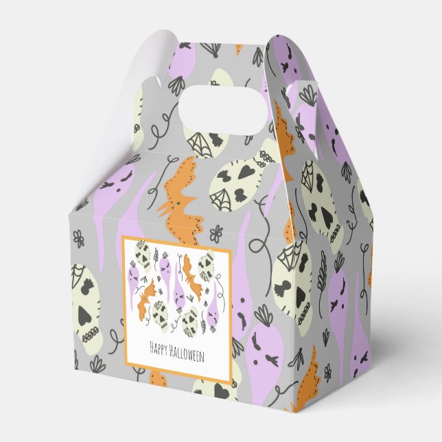 Halloween Niedlich Ghost Skull Doodle Muster Grau Geschenkschachtel (Vorderseite)