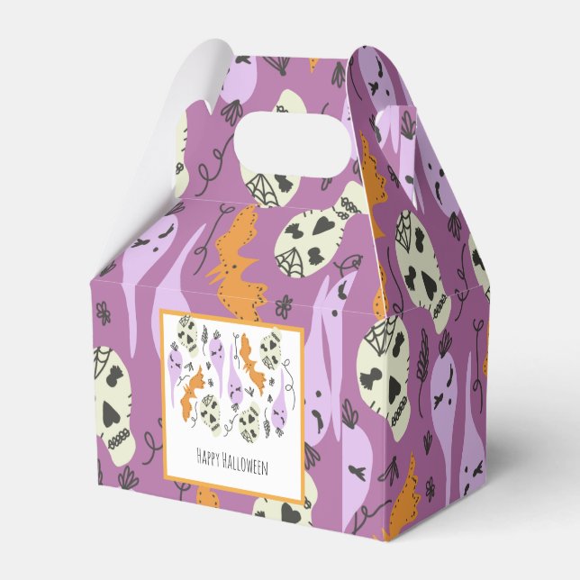 Halloween Niedlich Ghost Skull Doodle Muster Lila Geschenkschachtel (Vorderseite)