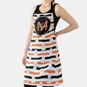 Halloween Niedlich Ghost Stripes Orange Black Mono Schürze