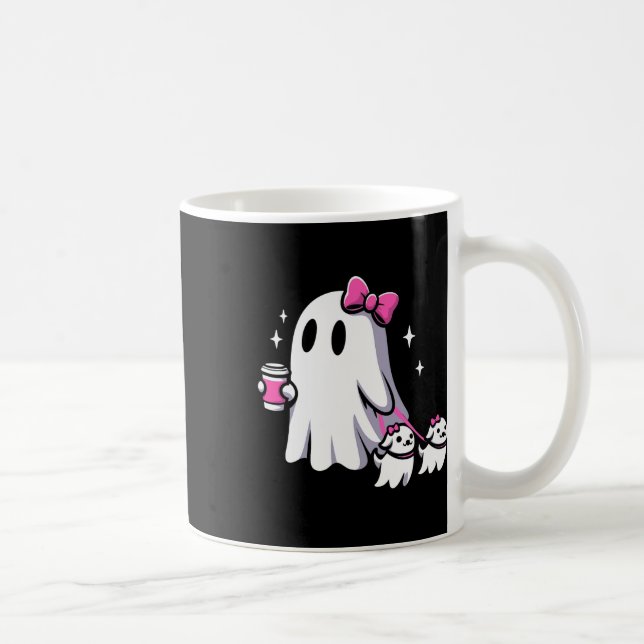 Halloween Niedlich Ghost Walking Hund Spooky Pink  Kaffeetasse (Rechts)