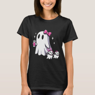 Halloween Niedlich Ghost Walking Hund Spooky Pink T-Shirt