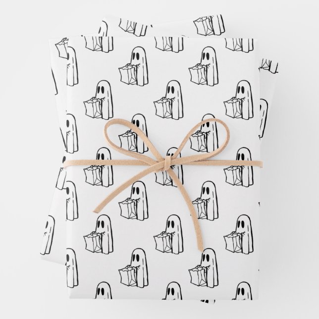 Halloween, Niedlich Ghost White, Trick oder Treat, Geschenkpapier Set (Beispiel)