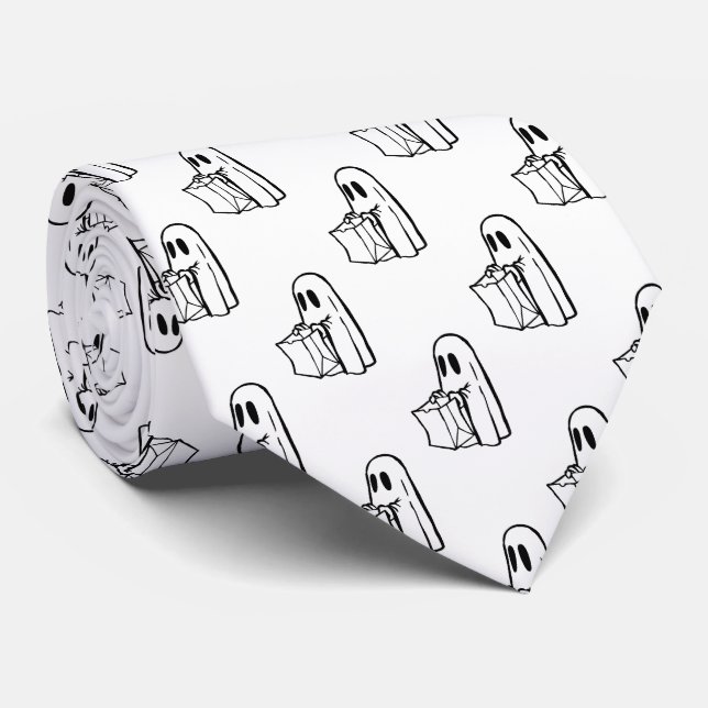 Halloween, Niedlich Ghost White, Trick oder Treat, Krawatte (Gerollt)