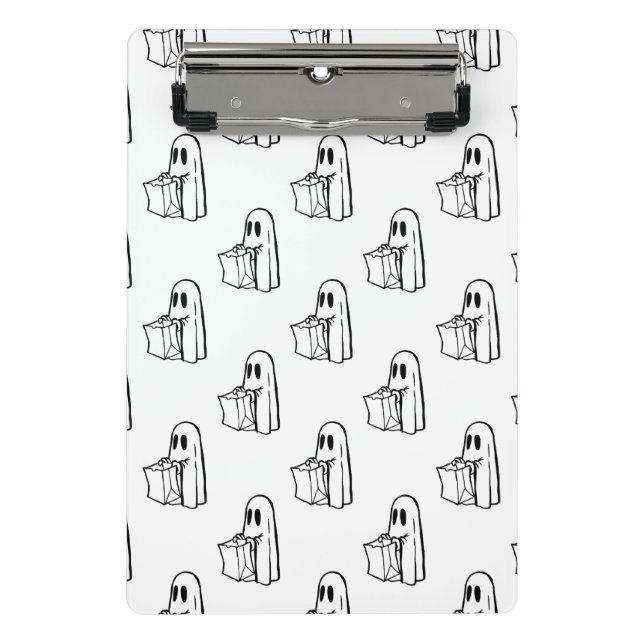 Halloween, Niedlich Ghost White, Trick oder Treat, Mini Klemmbrett (Vorderseite)