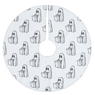 Halloween, Niedlich Ghost White, Trick oder Treat, Polyester Weihnachtsbaumdecke