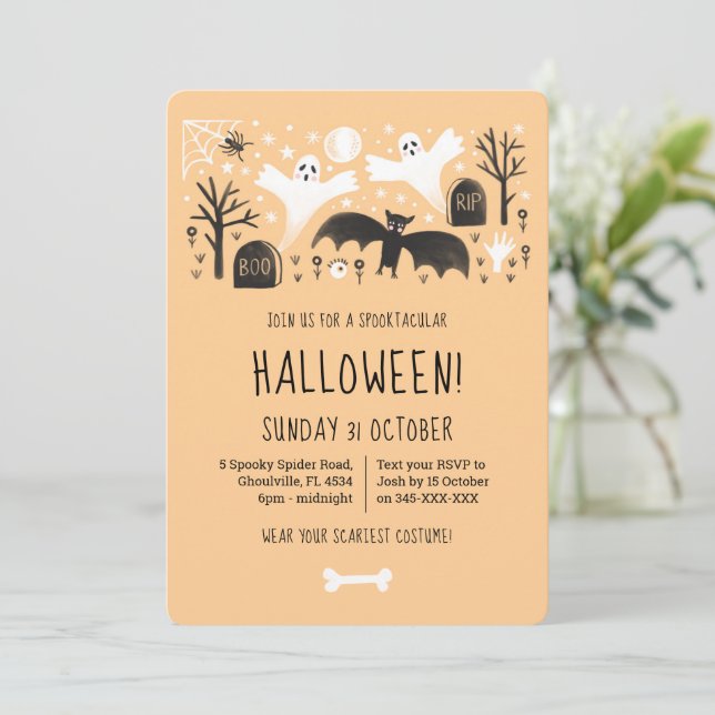 Halloween Niedlich Ghosts Orange Black Illustratio Einladung (Stehend Vorderseite)