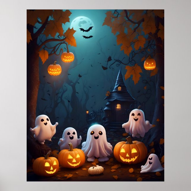 Halloween Niedlich Ghosts Poster (Vorne)
