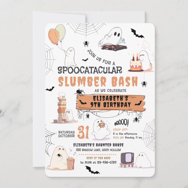 Halloween Niedlich Ghosts Slumber Party Einladung (Vorderseite)