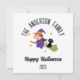 Halloween Niedlich Hexe auf einem Personalisierten Feiertagskarte