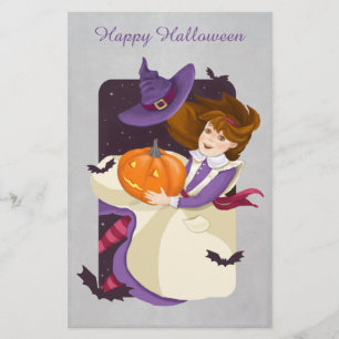 Halloween Niedlich Hexe mit Pumpkin Briefpapier