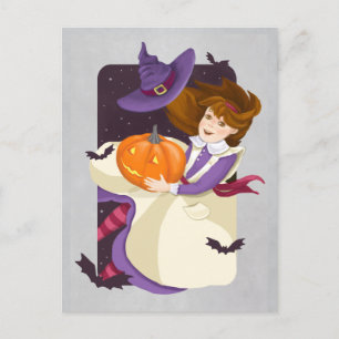 Halloween Niedlich Hexe mit Pumpkin Postkarte