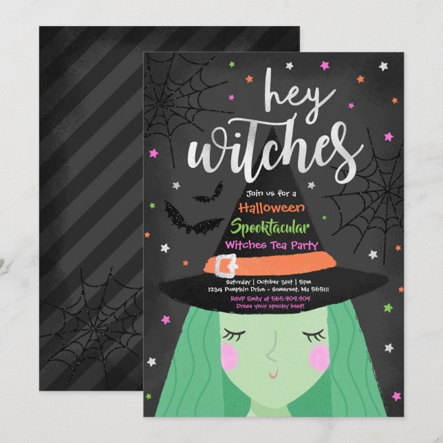 Halloween Niedlich Hey Hexen Halloween Tea Party Einladung (Vorne/Hinten)