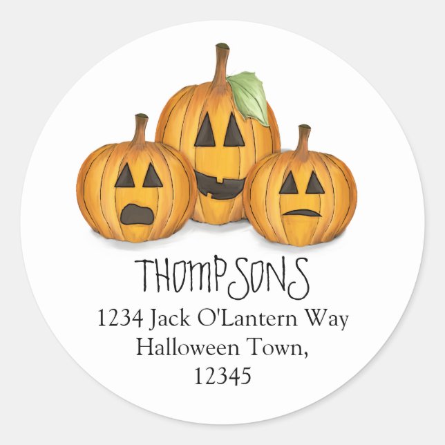 Halloween Niedlich Jack O'Lanterns Rücksendeadress Runder Aufkleber (Vorderseite)