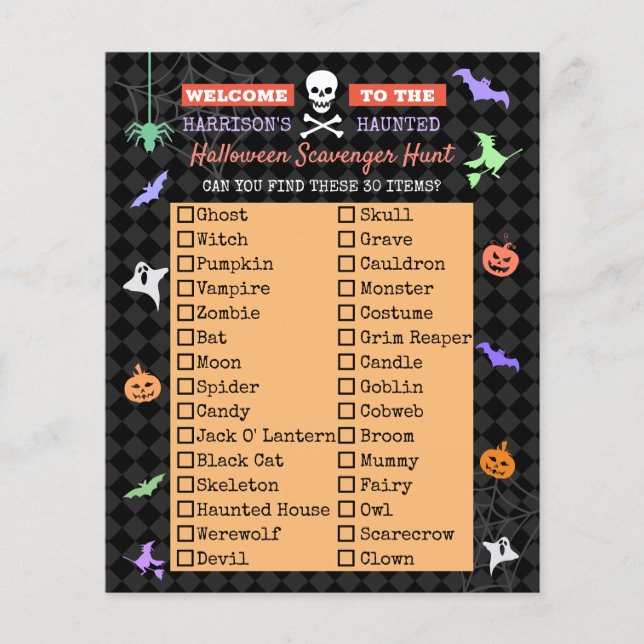 Halloween Niedlich Kids Scavenger Jagdliste Flyer (Vorne)