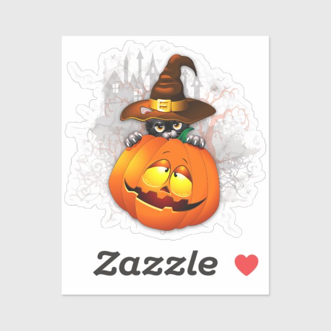 Halloween Niedlich Kitty Hexe und Kürbisfreund Aufkleber (Blatt)