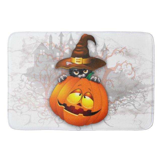 Halloween Niedlich Kitty Hexe und Kürbisfreund Badematte (Vorderseite)