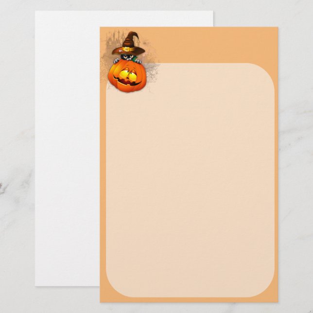 Halloween Niedlich Kitty Hexe und Kürbisfreund Briefpapier (Vorne/Hinten)