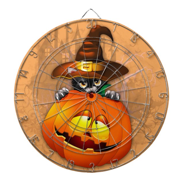 Halloween Niedlich Kitty Hexe und Kürbisfreund Dartscheibe (vorne)