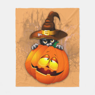 Halloween Niedlich Kitty Hexe und Kürbisfreund Fleecedecke