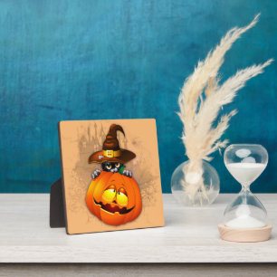 Halloween Niedlich Kitty Hexe und Kürbisfreund Fotoplatte