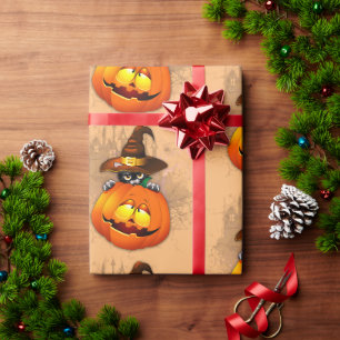 Halloween Niedlich Kitty Hexe und Kürbisfreund Geschenkpapier