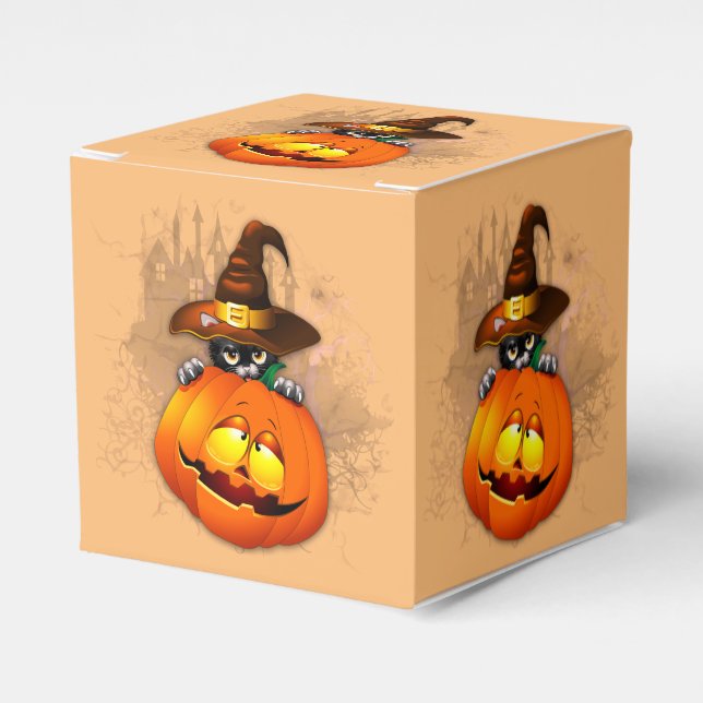 Halloween Niedlich Kitty Hexe und Kürbisfreund Geschenkschachtel (Vorderseite)