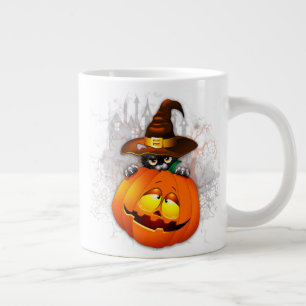 Halloween Niedlich Kitty Hexe und Kürbisfreund Jumbo-Tasse