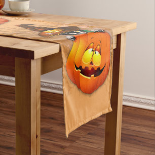 Halloween Niedlich Kitty Hexe und Kürbisfreund Kurzer Tischläufer