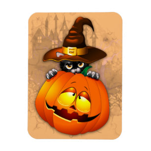 Halloween Niedlich Kitty Hexe und Kürbisfreund Magnet