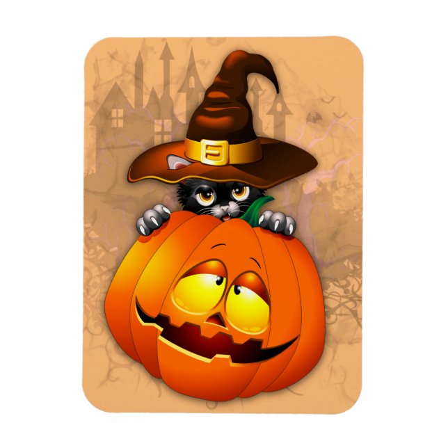 Halloween Niedlich Kitty Hexe und Kürbisfreund Magnet (Vertikal)