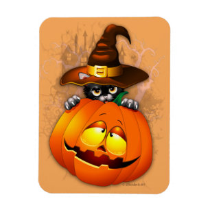 Halloween Niedlich Kitty Hexe und Kürbisfreund Magnet