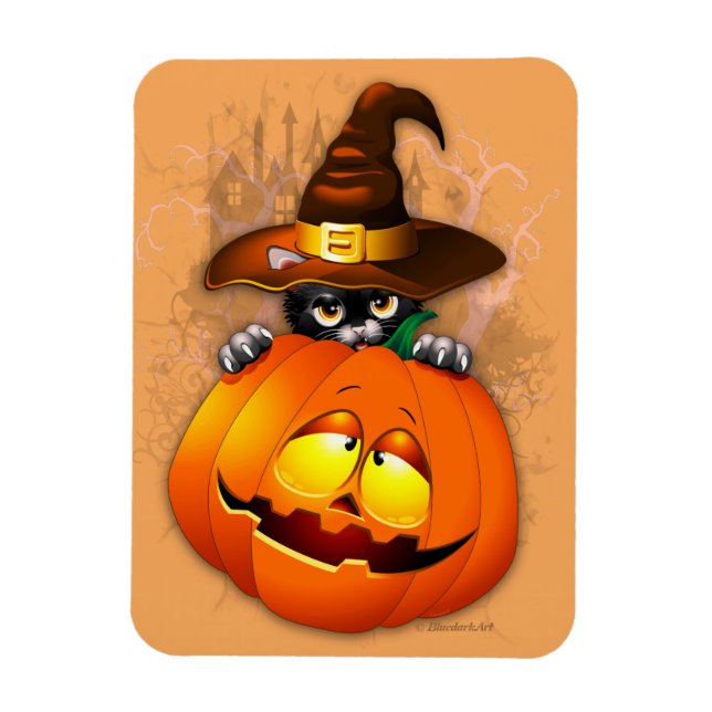 Halloween Niedlich Kitty Hexe und Kürbisfreund Magnet (Vertikal)