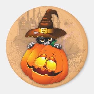 Halloween Niedlich Kitty Hexe und Kürbisfreund Magnet