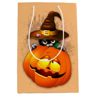 Halloween Niedlich Kitty Hexe und Kürbisfreund Mittlere Geschenktüte