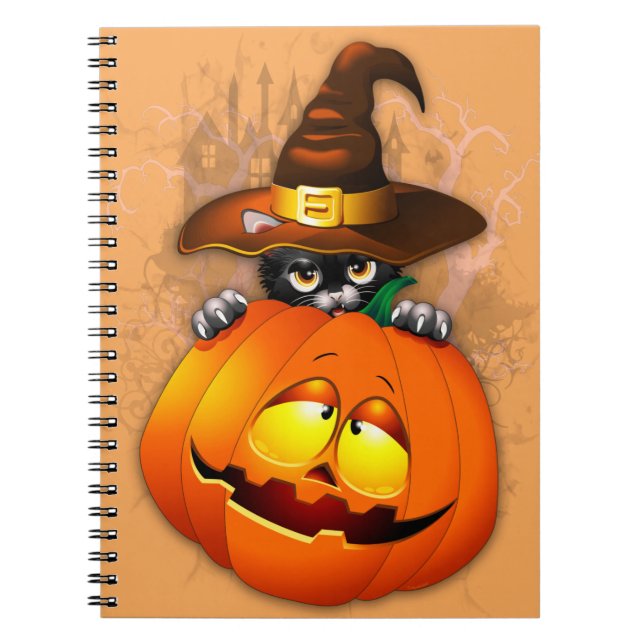 Halloween Niedlich Kitty Hexe und Kürbisfreund Notizblock (Vorderseite)